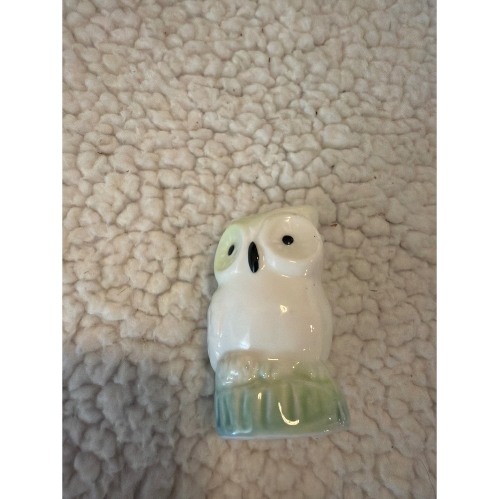 Vintage‎ Ceramic Owl salt Shaker Blue Green White Porcelain Figurine Retro Decor